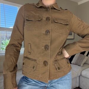 J.Crew Classic Brown Utility Jacket - Button-Front Khaki Style Jacket